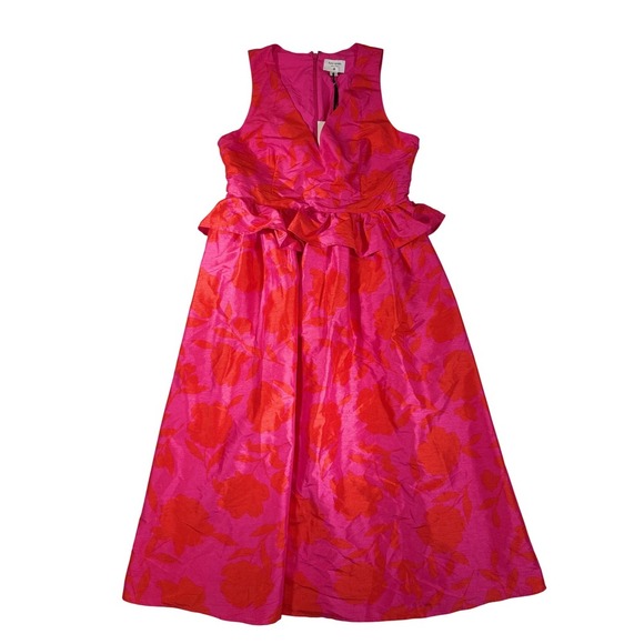 kate spade new york Dresses & Skirts - Kate Spade New York Floral Maxi Dress Pink Red Sleeveless V Neck Ruffle Peplum